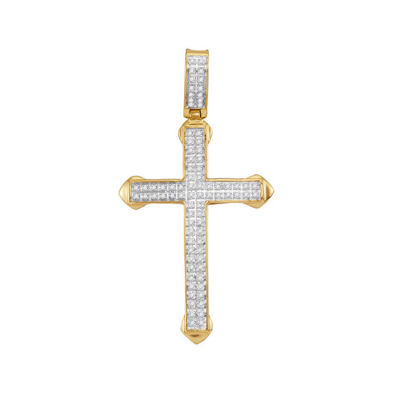 10k Yellow Gold Mens Round Diamond Cross Charm Pendant 1/4 Cttw