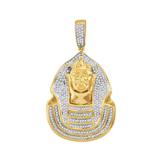 10k Yellow Gold Mens Round Diamond Pharaoh Cluster Charm Pendant 7/8 Cttw