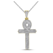  10k Yellow Gold Mens Round Diamond Ankh Cross Religious Charm Pendant 3/8 Cttw