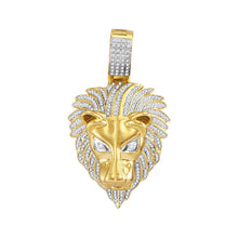  10k Yellow Gold Mens Round Diamond Lion Head Charm Pendant 7/8 Cttw