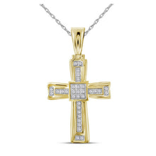  10k Yellow Gold Mens Round Diamond Cross Charm Pendant 1/10 Cttw