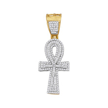  10k Yellow Gold Mens Round Diamond Ankh Cross Charm Pendant 1/2 Cttw