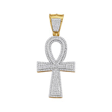  10k Yellow Gold Mens Round Diamond Ankh Cross Charm Pendant 1 Cttw