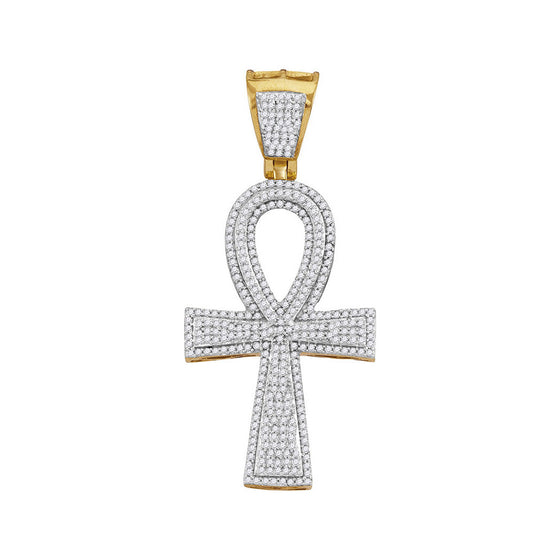 10k Yellow Gold Mens Round Diamond Ankh Cross Charm Pendant 1 Cttw