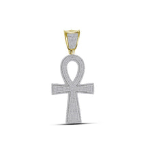  10k Yellow Gold Mens Round Diamond Ankh Cross Charm Pendant 1-1/2 Cttw