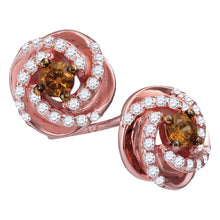  10k Rose Gold Womens Round Brown Diamond Swirl Fashion Earrings 1/2 Cttw