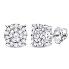  10k White Gold Womens Round Diamond Concentric Circle Cluster Earrings 1/2 Cttw