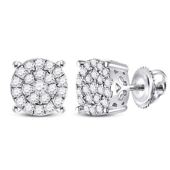 10k White Gold Womens Round Diamond Concentric Circle Cluster Earrings 1/2 Cttw