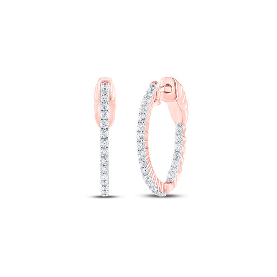 10k White Gold Womens Round Diamond Single Row Hoop Earrings 1/2 Cttw