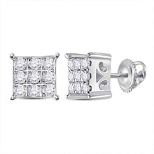  10k White Gold Womens Round Diamond Square Cluster Earrings 1/6 Cttw