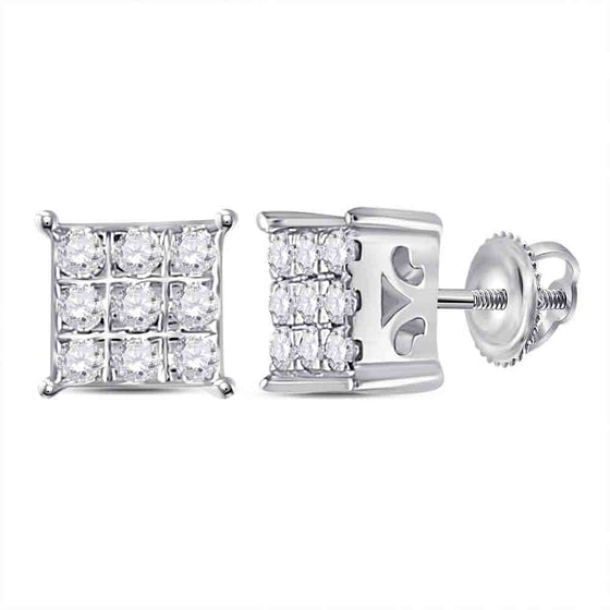 10k White Gold Womens Round Diamond Square Cluster Earrings 1/6 Cttw