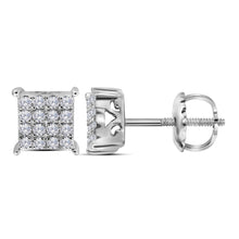  10k White Gold Womens Round Diamond Square Earrings 1/4 Cttw