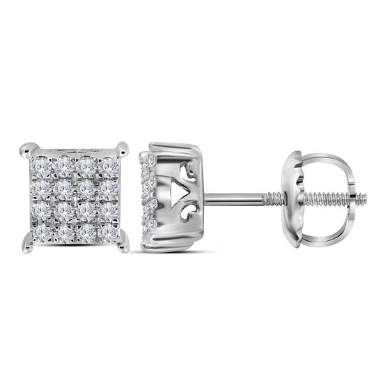 10k White Gold Womens Round Diamond Square Earrings 1/4 Cttw