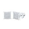 10k White Gold Womens Round Diamond Square Earrings 1/2 Cttw
