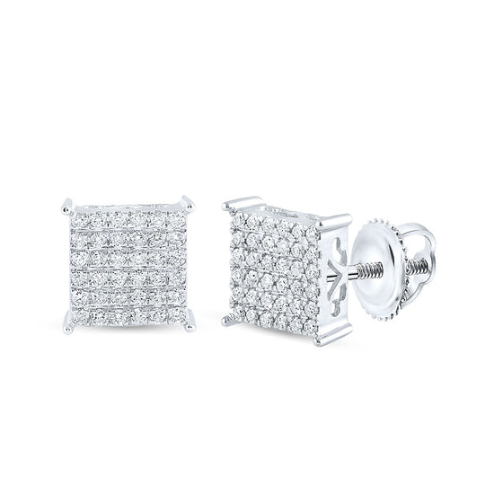 10k White Gold Womens Round Diamond Square Earrings 1/2 Cttw