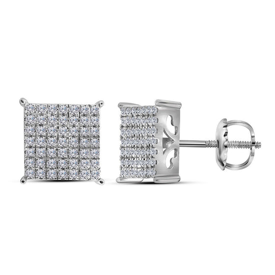 10k White Gold Womens Round Diamond Square Cluster Stud Earrings 3/4 Cttw