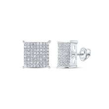  10k White Gold Womens Round Diamond Square Earrings 1 Cttw