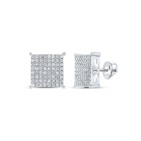 10k White Gold Womens Round Diamond Square Earrings 1 Cttw