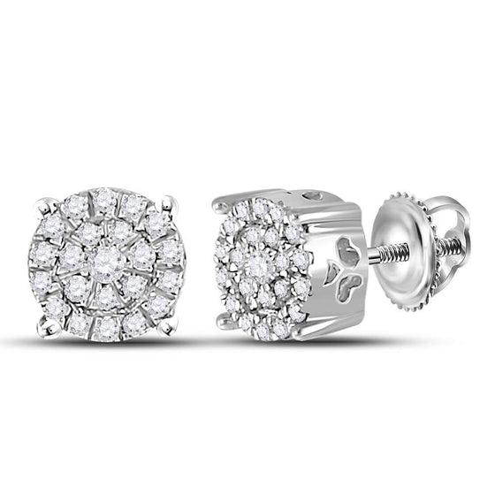 10k White Gold Womens Round Diamond Cluster Earrings 1/8 Cttw