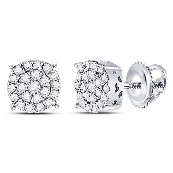 10k White Gold Womens Round Diamond Fashion Cluster Earrings 1/4 Cttw