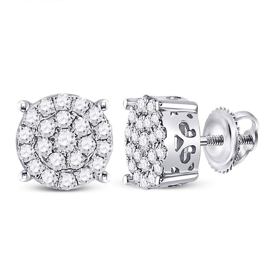 10k White Gold Womens Round Diamond Cluster Earrings 3/4 Cttw
