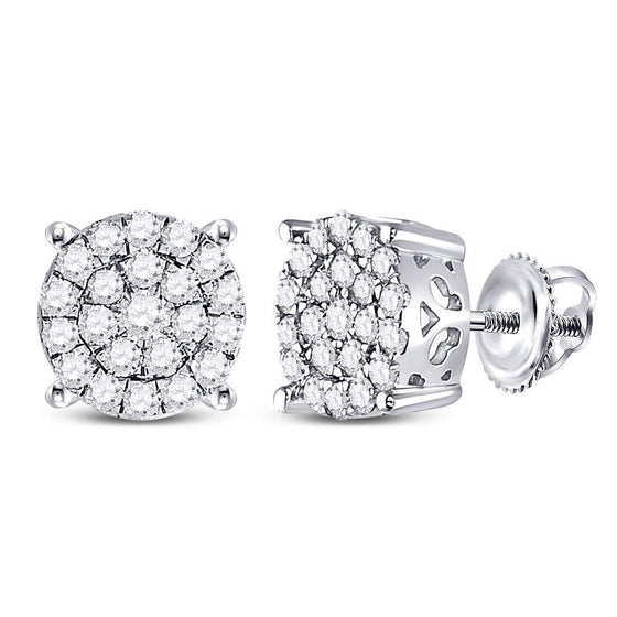 10k White Gold Womens Round Diamond Cluster Earrings 1 Cttw