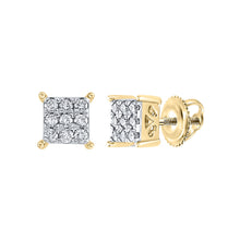  10k Yellow Gold Womens Round Diamond Square Cluster Earrings 1/6 Cttw