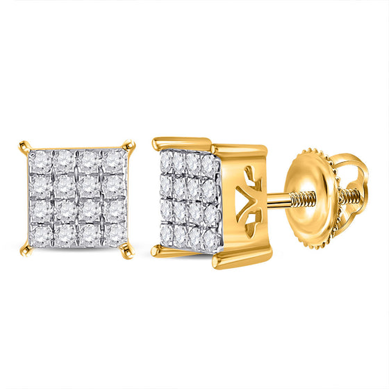 10k Yellow Gold Womens Round Diamond Square Earrings 1/4 Cttw