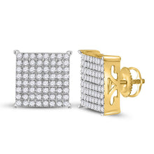  10k Yellow Gold Womens Round Diamond Square Earrings 1 Cttw