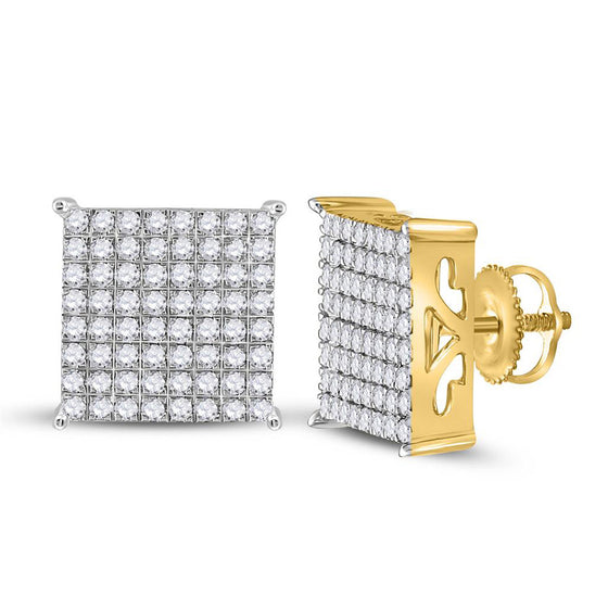 10k Yellow Gold Womens Round Diamond Square Earrings 1 Cttw