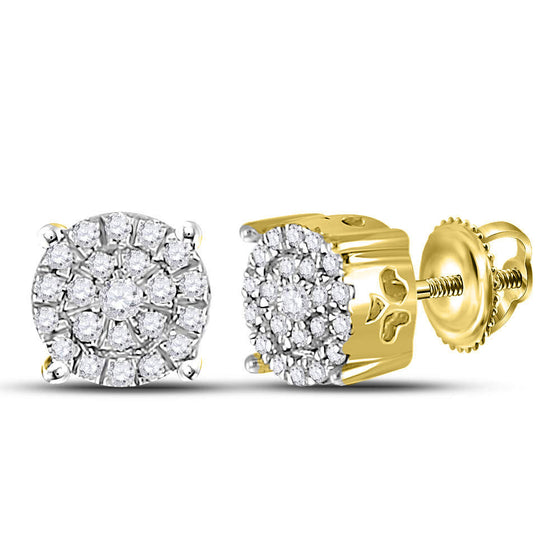 10k Yellow Gold Womens Round Diamond Cluster Earrings 1/8 Cttw