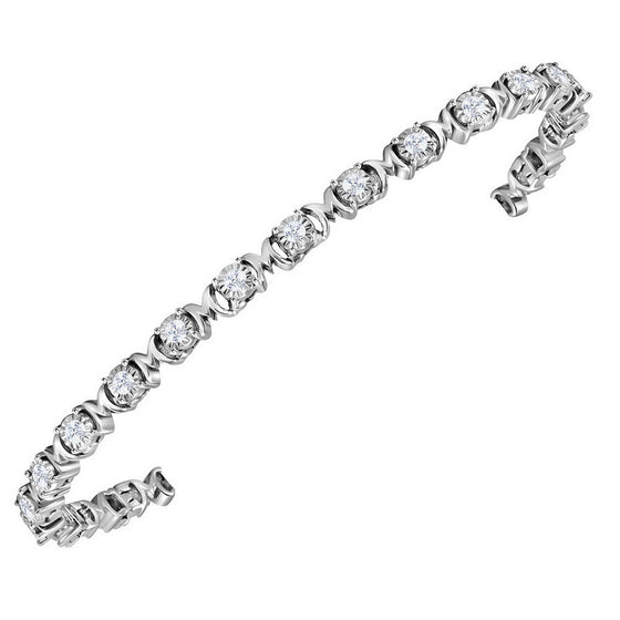 Sterling Silver Womens Round Diamond Mom Bracelet 1 Cttw