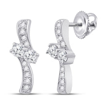  14k White Gold Womens Round Diamond Drop Bypass 2-stone Earrings 1/4 Cttw