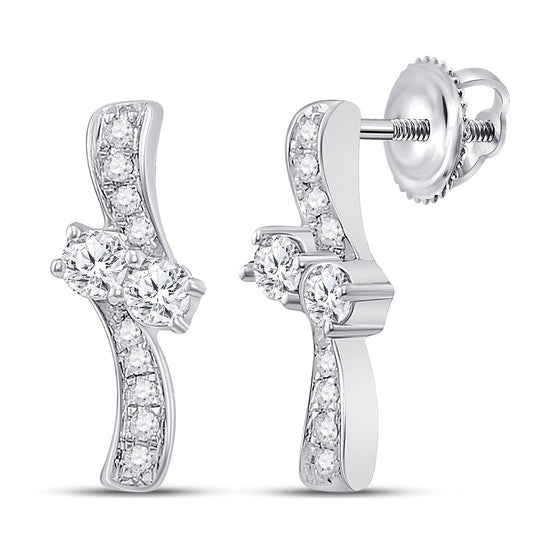 14k White Gold Womens Round Diamond Drop Bypass 2-stone Earrings 1/4 Cttw