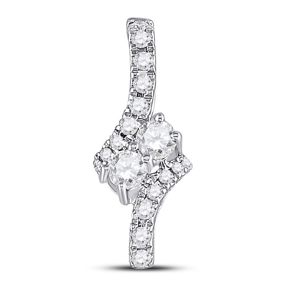 14k White Gold Womens Round Diamond Bypass 2-stone Pendant 1/4 Cttw