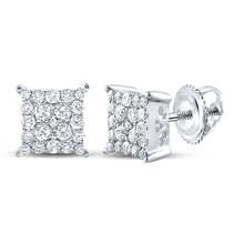  10k White Gold Womens Round Diamond Square Earrings 1/4 Cttw