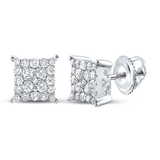 10k White Gold Womens Round Diamond Square Earrings 1/4 Cttw