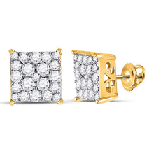  10k Yellow Gold Womens Round Diamond Square Cluster Earrings 1/2 Cttw