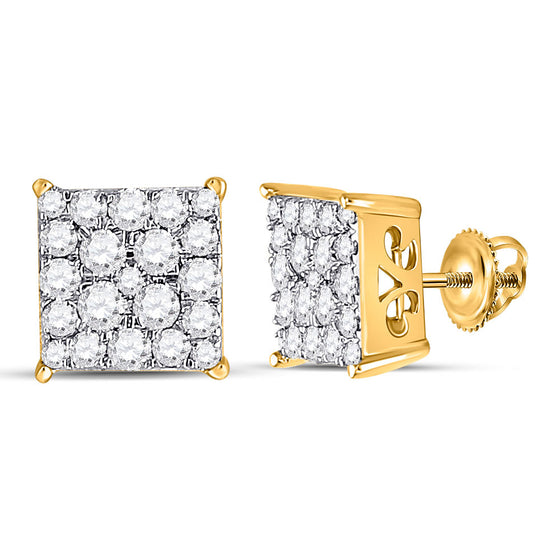 10k Yellow Gold Womens Round Diamond Square Cluster Earrings 1/2 Cttw
