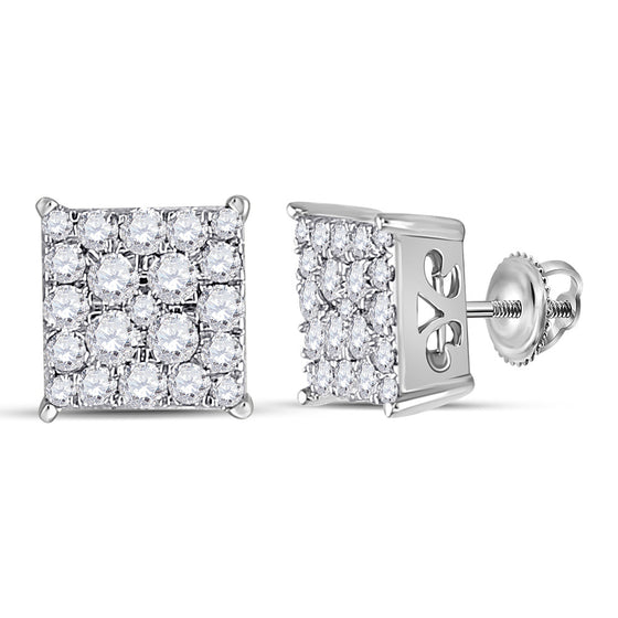 10k White Gold Womens Round Diamond Square Earrings 1/2 Cttw
