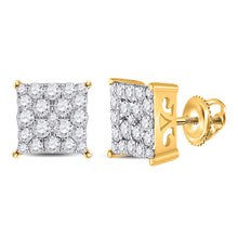  10k Yellow Gold Womens Round Diamond Square Earrings 3/4 Cttw