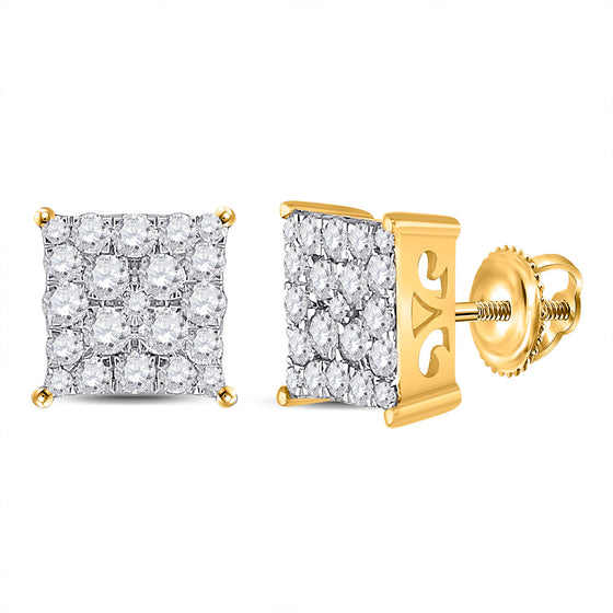 10k Yellow Gold Womens Round Diamond Square Earrings 3/4 Cttw