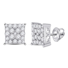  10k White Gold Womens Round Diamond Square Earrings 3/4 Cttw
