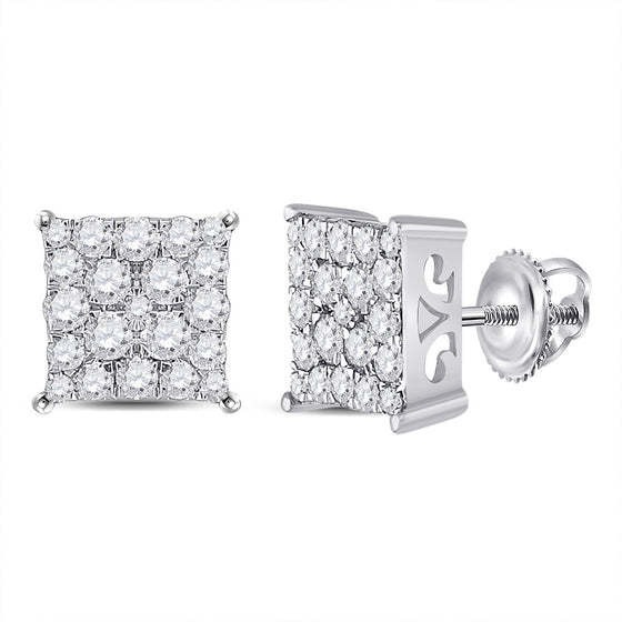 10k White Gold Womens Round Diamond Square Earrings 3/4 Cttw