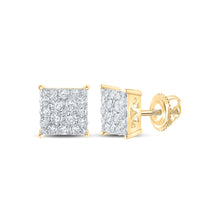  10k Yellow Gold Womens Round Diamond Square Earrings 1 Cttw