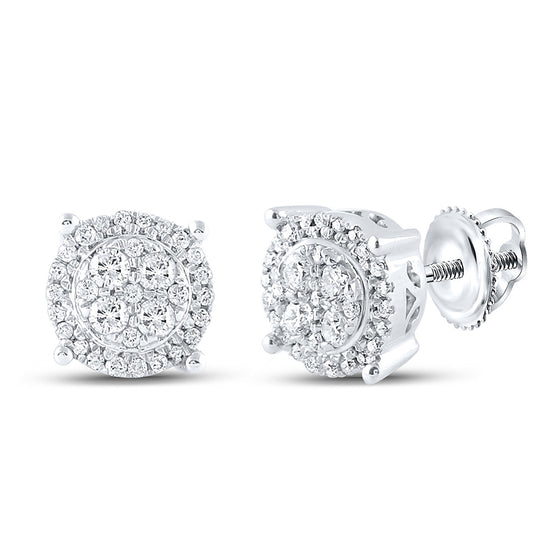 10k White Gold Womens Round Diamond Cluster Earrings 1/4 Cttw