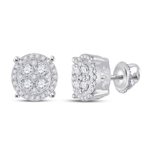  10k White Gold Womens Round Diamond Cluster Earrings 1/2 Cttw
