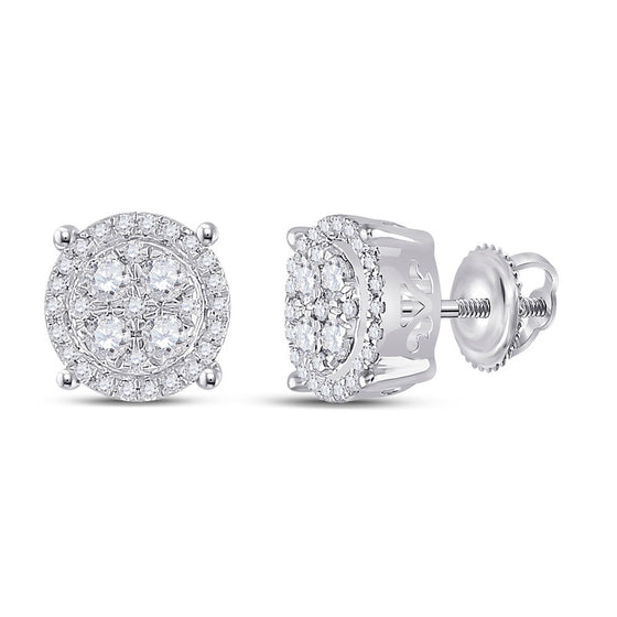 10k White Gold Womens Round Diamond Cluster Earrings 1/2 Cttw