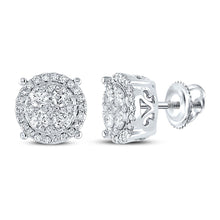  10k White Gold Womens Round Diamond Circle Cluster Earrings 3/4 Cttw