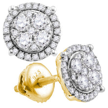  10k Yellow Gold Womens Round Diamond Cluster Earrings 1 Cttw
